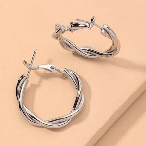 Silvertone Twist Hoop Earrings NWT